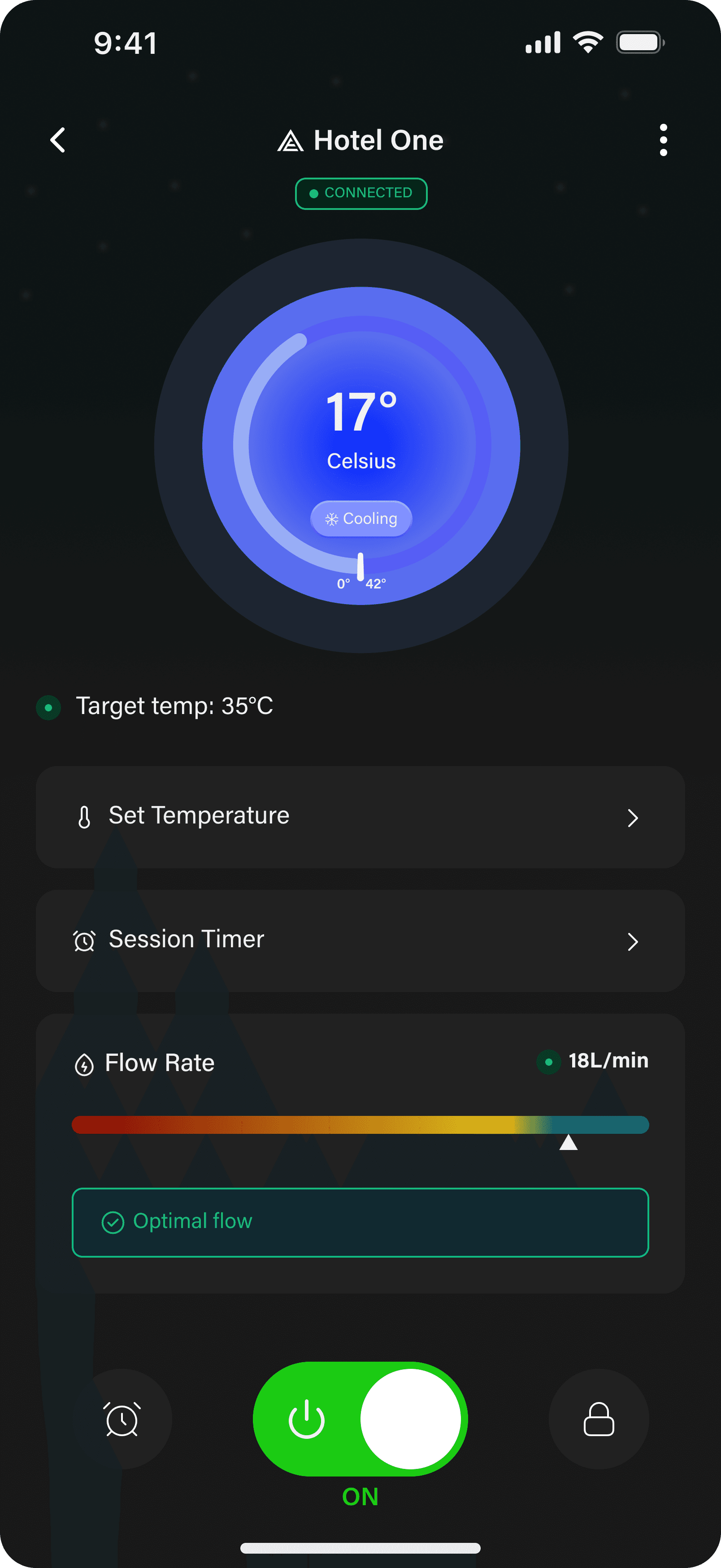 Arctic Edge home screen in active cooling state
